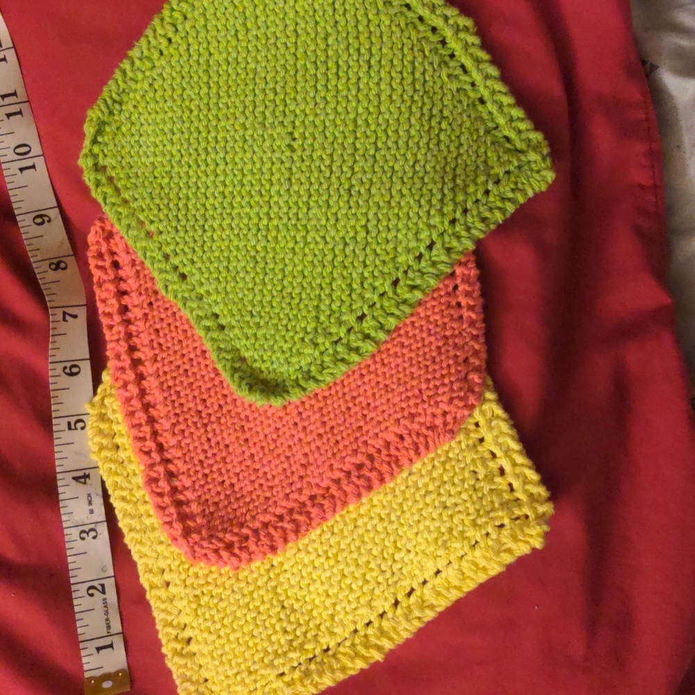 3pc NEW Dish Cloth Green, Yellow, Pink Handknitted